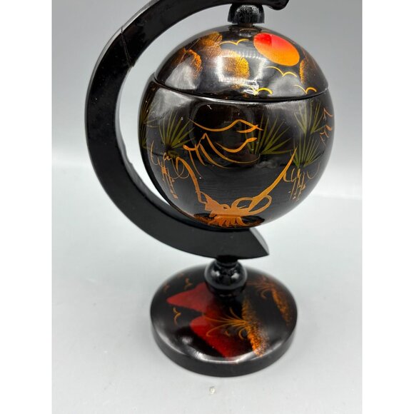 Globe Ashtray Hand Painted Chinoiserie Style Floating Catchall Lacquered Globe - Picture 2 of 7
